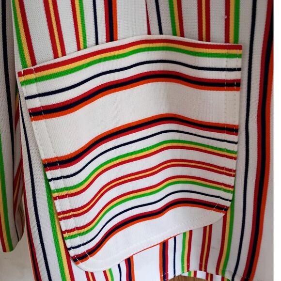 Vntg 1970s Jack Winter Mod Stripe Double Knit Blazer Gold Crest Buttons Women M - Picture 7 of 8